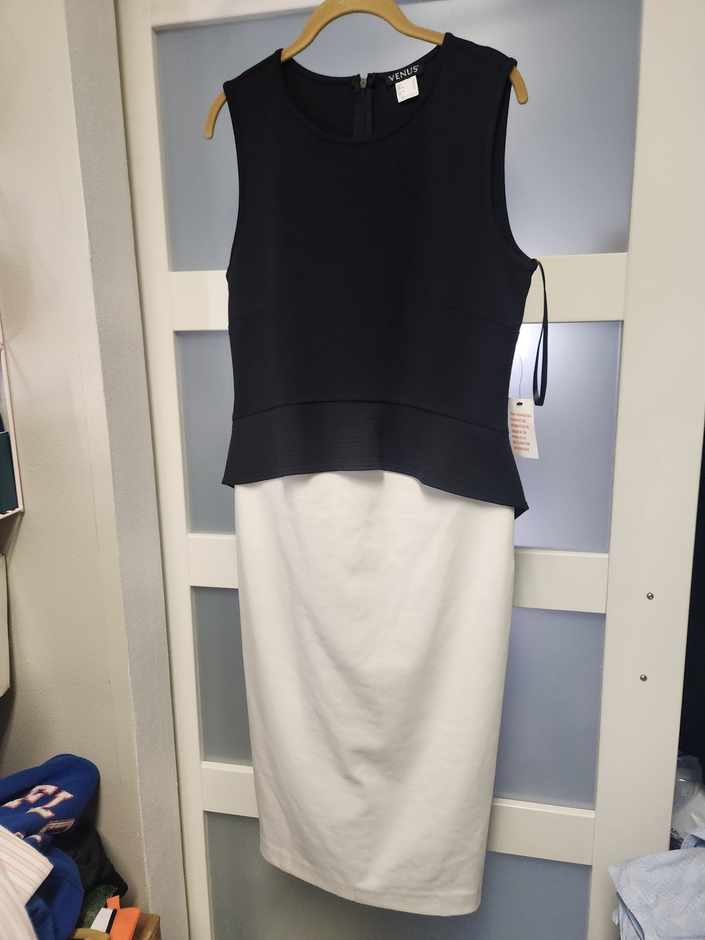 VENUS Two-Tone Black & White Sleeveless Peplum Dress